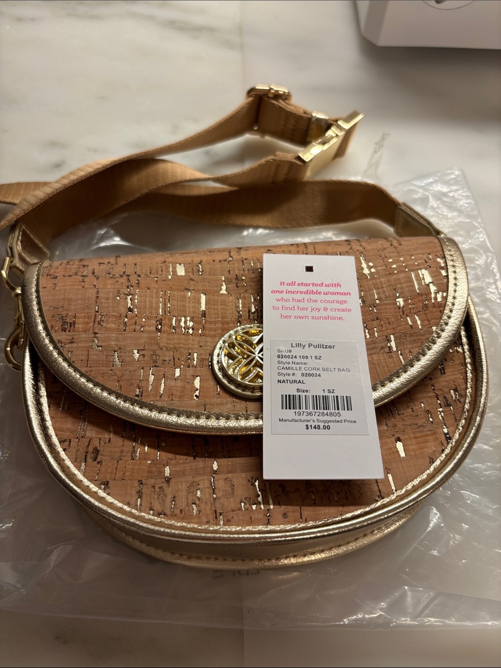 Lilly Pulitzer NWT Camille Cork Belt Bag color Natural - Picture 3 of 9